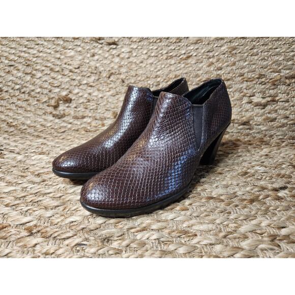 Ecco Shape 55 Plateau Stack Ankle Boots Womens 8 Brown Coffee Leather Snake New! - Picture 4 of 13